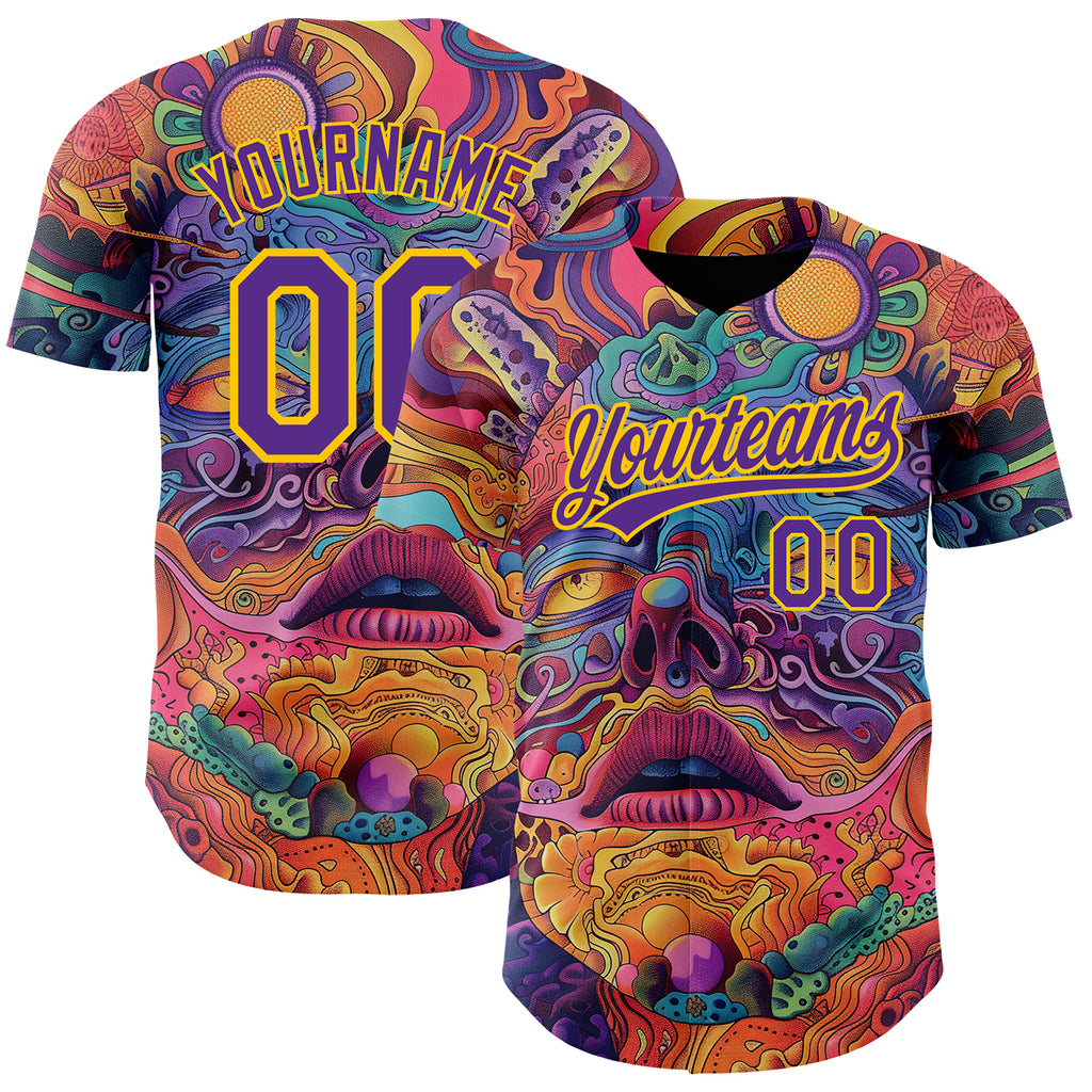 Custom Red Purple-Yellow 3D Pattern Design Abstract Painting Authentic Baseball Jersey