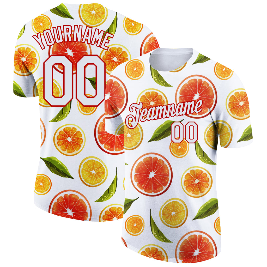 Custom White Red 3D Pattern Design Summer Holiday Fruit Performance T-Shirt