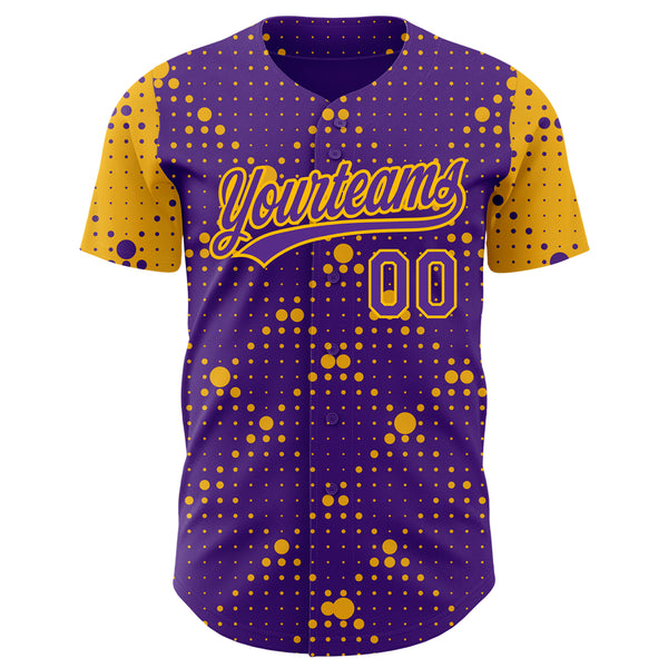 Custom Purple Gold 3D Pattern Design Geometric Halftone Dots Authentic Baseball Jersey