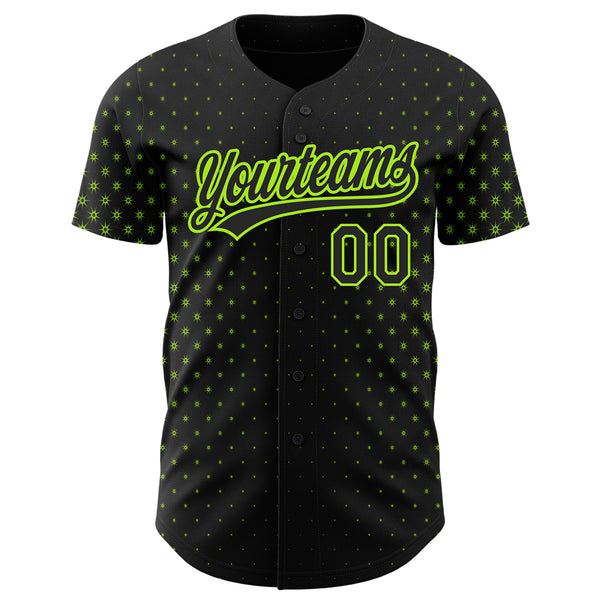 Custom Black Neon Green 3D Pattern Design Geometric Stars Authentic Baseball Jersey