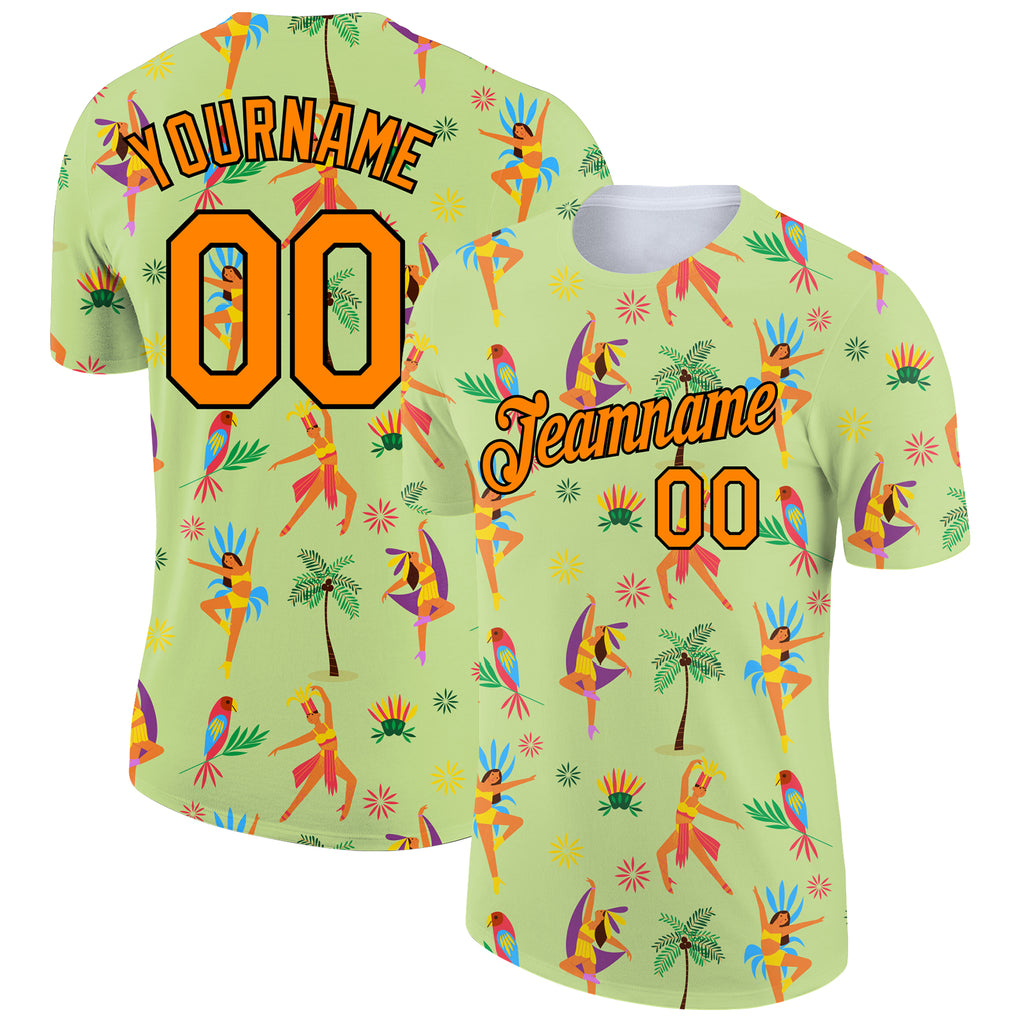 Custom Neon Green Bay Orange-Black 3D Pattern Design Hawaii Summer Holiday Performance T-Shirt