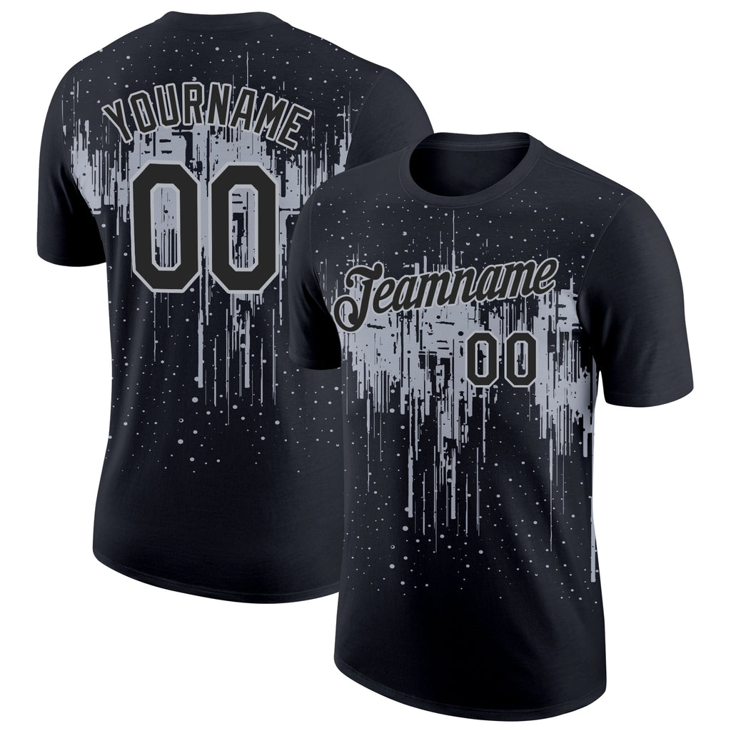 Custom Black Gray 3D Pattern Design Dripping Splatter Art Performance T-Shirt