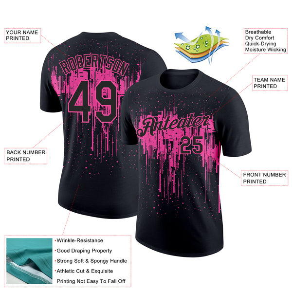 Custom Black Pink 3D Pattern Design Dripping Splatter Art Performance T-Shirt