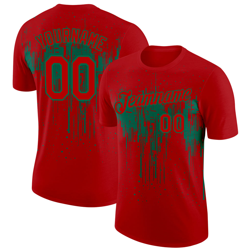 Custom Red Kelly Green 3D Pattern Design Dripping Splatter Art Performance T-Shirt