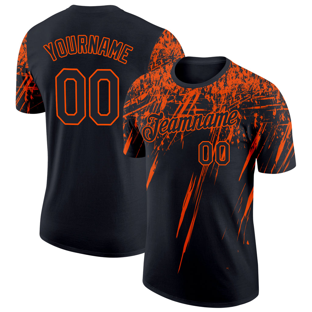 Custom Black Orange 3D Pattern Design Abstract Sharp Shape Performance T-Shirt