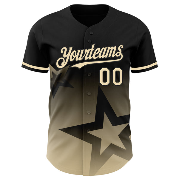 Custom Black Cream 3D Pattern Design Gradient Style Twinkle Star Authentic Baseball Jersey