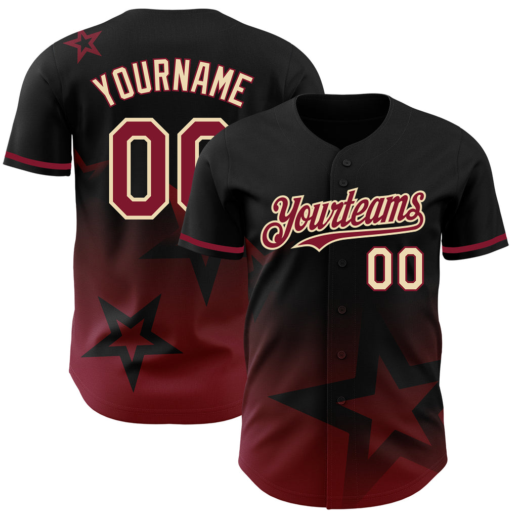 Custom Black Crimson-Cream 3D Pattern Design Gradient Style Twinkle Star Authentic Baseball Jersey