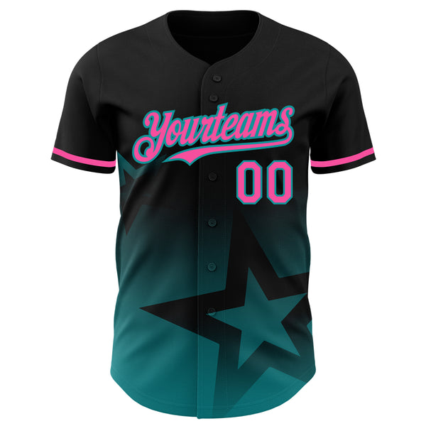 Custom Black Pink-Teal 3D Pattern Design Gradient Style Twinkle Star Authentic Baseball Jersey