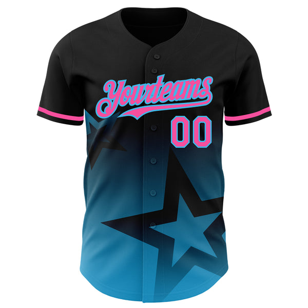 Custom Black Pink-Sky Blue 3D Pattern Design Gradient Style Twinkle Star Authentic Baseball Jersey