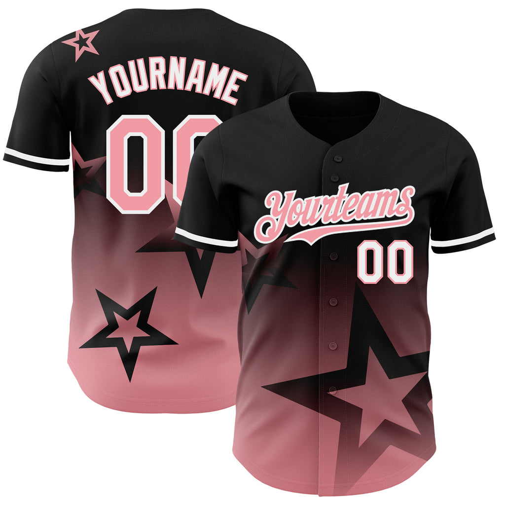 Custom Black Medium Pink-White 3D Pattern Design Gradient Style Twinkle Star Authentic Baseball Jersey