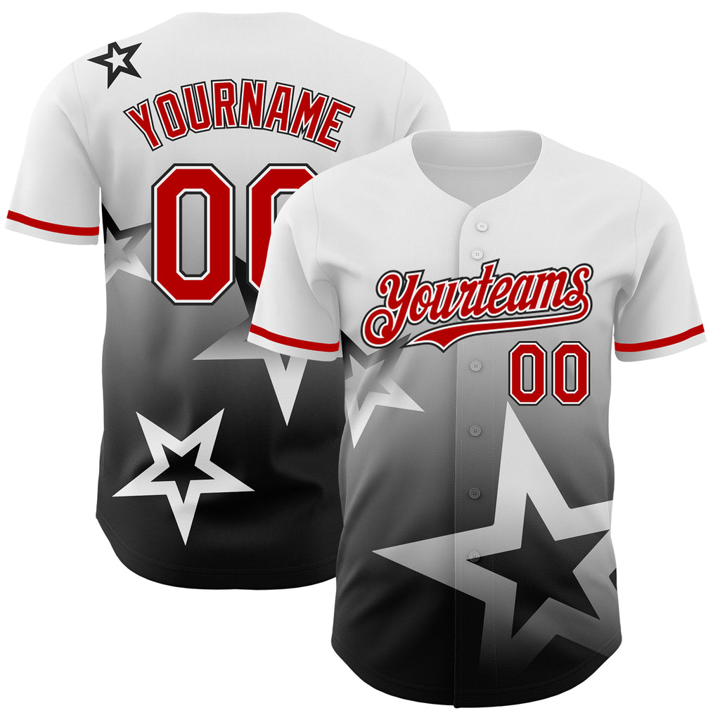 Custom White Red-Black 3D Pattern Design Gradient Style Twinkle Star Authentic Baseball Jersey