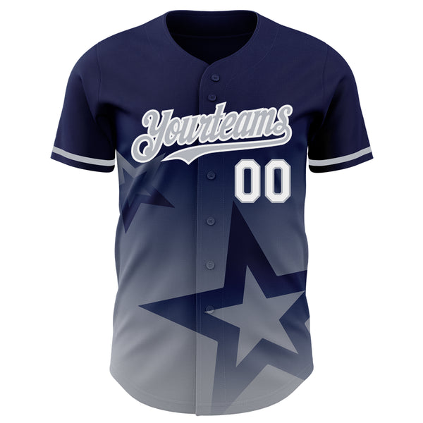 Custom Navy Gray-White 3D Pattern Design Gradient Style Twinkle Star Authentic Baseball Jersey