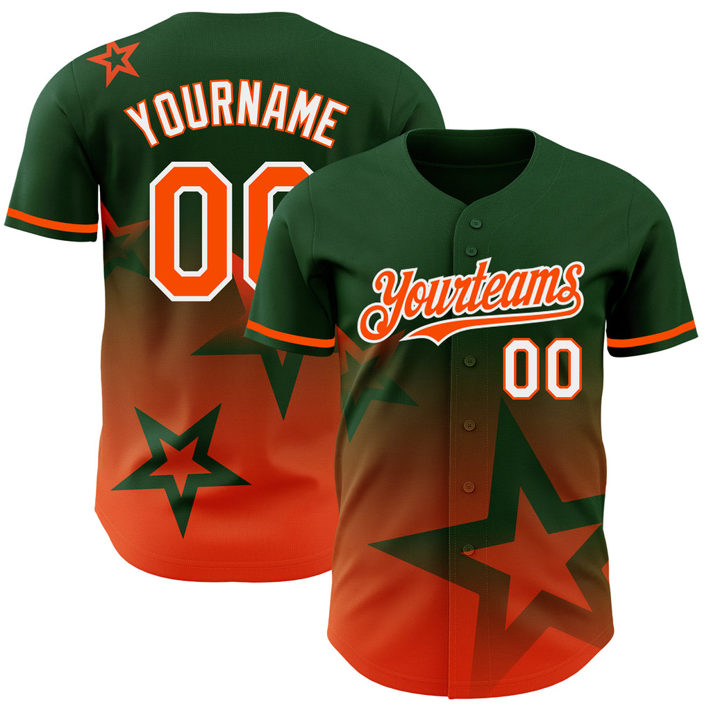 Custom Green Orange-White 3D Pattern Design Gradient Style Twinkle Star Authentic Baseball Jersey