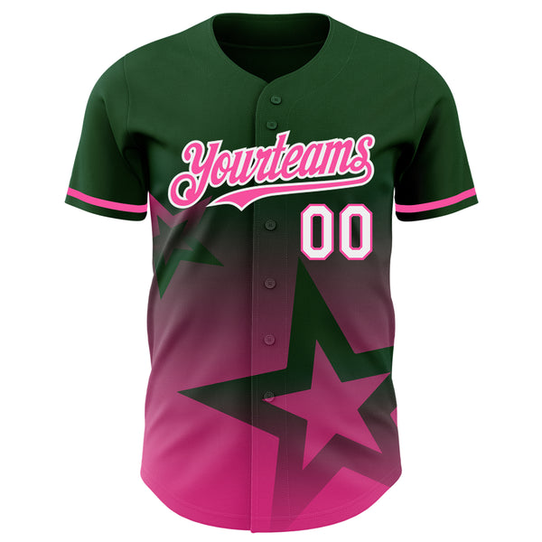 Custom Green Pink-White 3D Pattern Design Gradient Style Twinkle Star Authentic Baseball Jersey