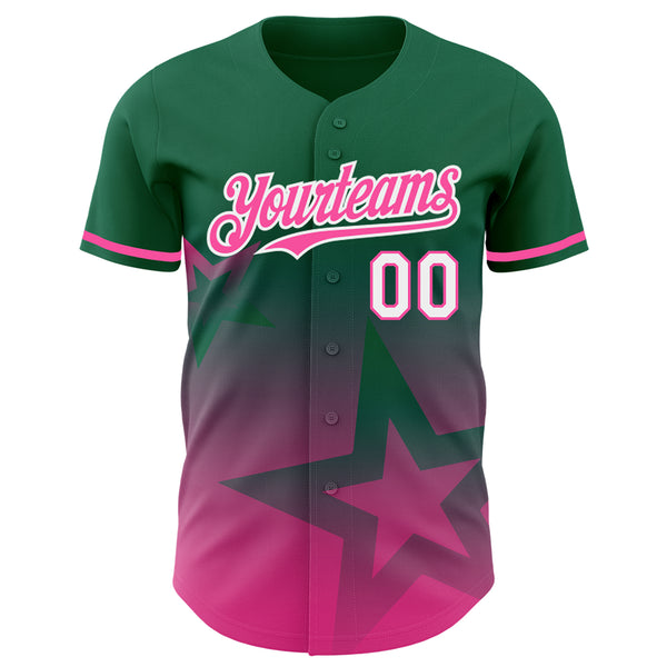 Custom Kelly Green Pink-White 3D Pattern Design Gradient Style Twinkle Star Authentic Baseball Jersey