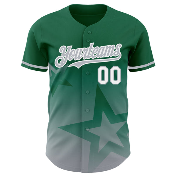 Custom Kelly Green Gray-White 3D Pattern Design Gradient Style Twinkle Star Authentic Baseball Jersey