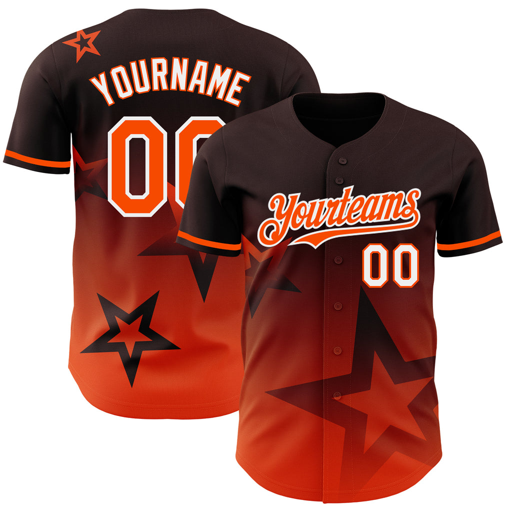 Custom Brown Orange-White 3D Pattern Design Gradient Style Twinkle Star Authentic Baseball Jersey