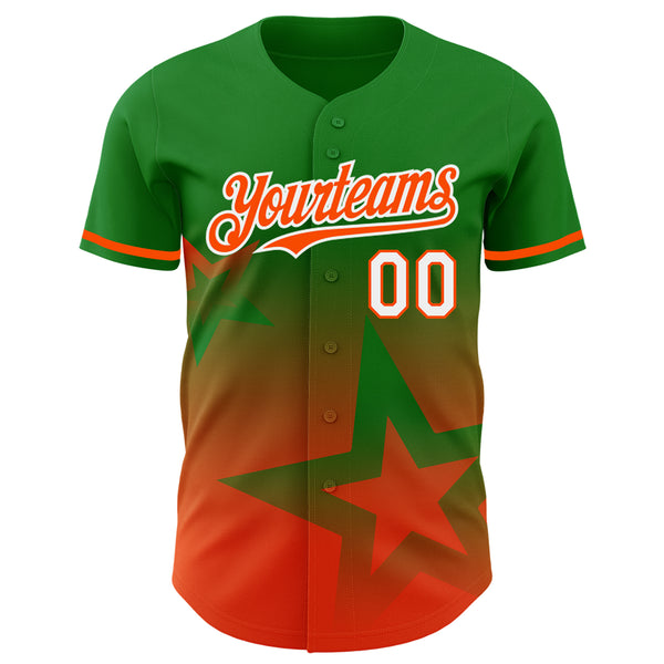 Custom Grass Green Orange-White 3D Pattern Design Gradient Style Twinkle Star Authentic Baseball Jersey