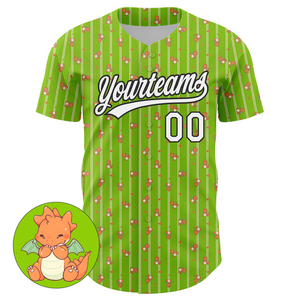 Custom Neon Green White-Black 3D Pattern Design Animal Dinosaur Authentic Baseball Jersey