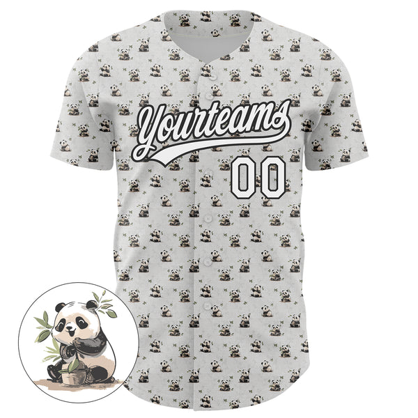 Custom White Black 3D Pattern Design Animal Panda Authentic Baseball Jersey