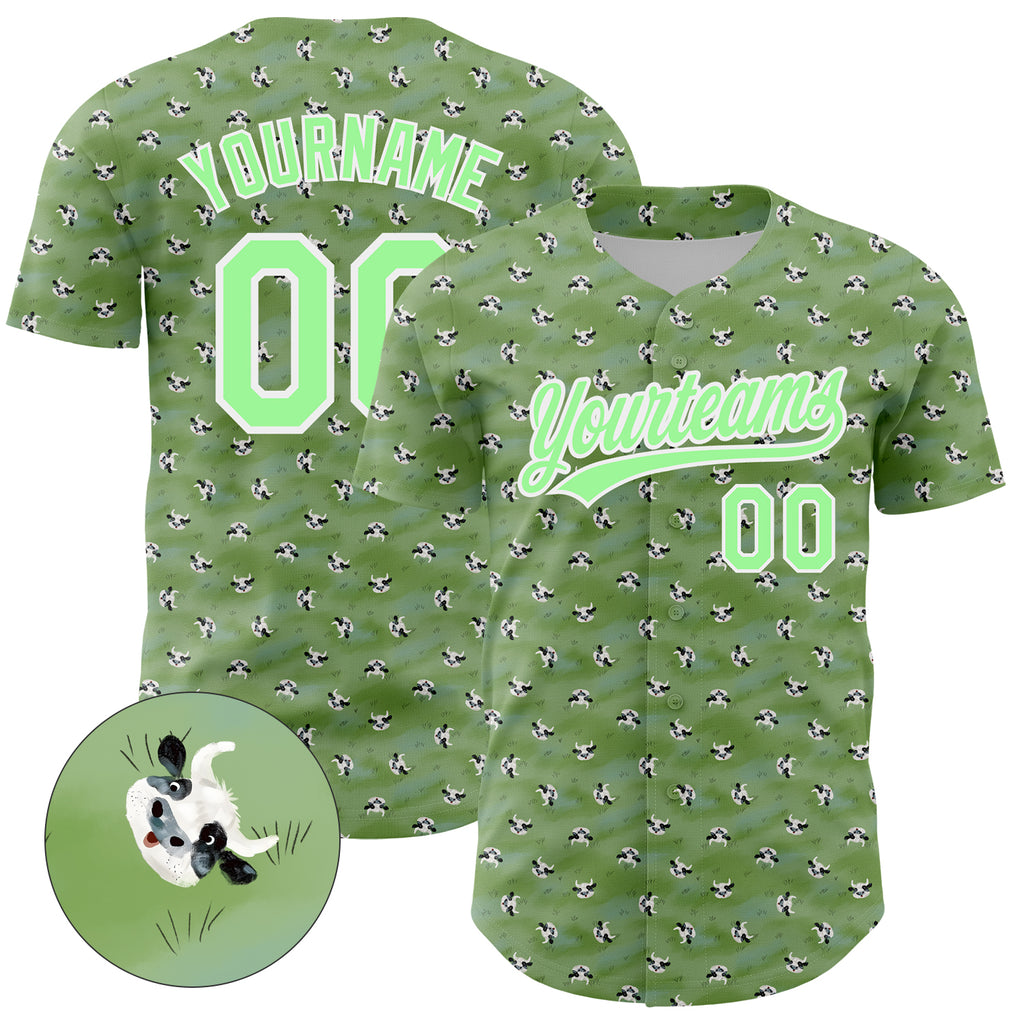 Custom Green Pea Green-White 3D Pattern Design Animal Cow Authentic Baseball Jersey
