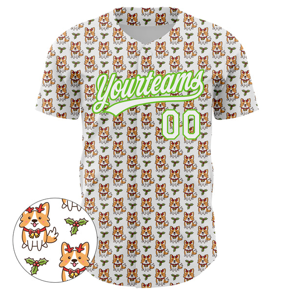 Custom White Aurora Green 3D Pattern Design Animal Dog Authentic Baseball Jersey