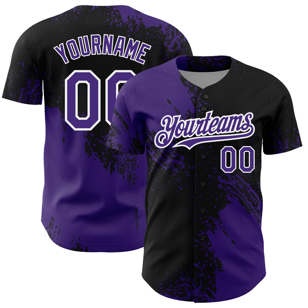 Custom Purple Black-White 3D Pattern Design Abstract Brush Stroke Authentic Baseball Jersey