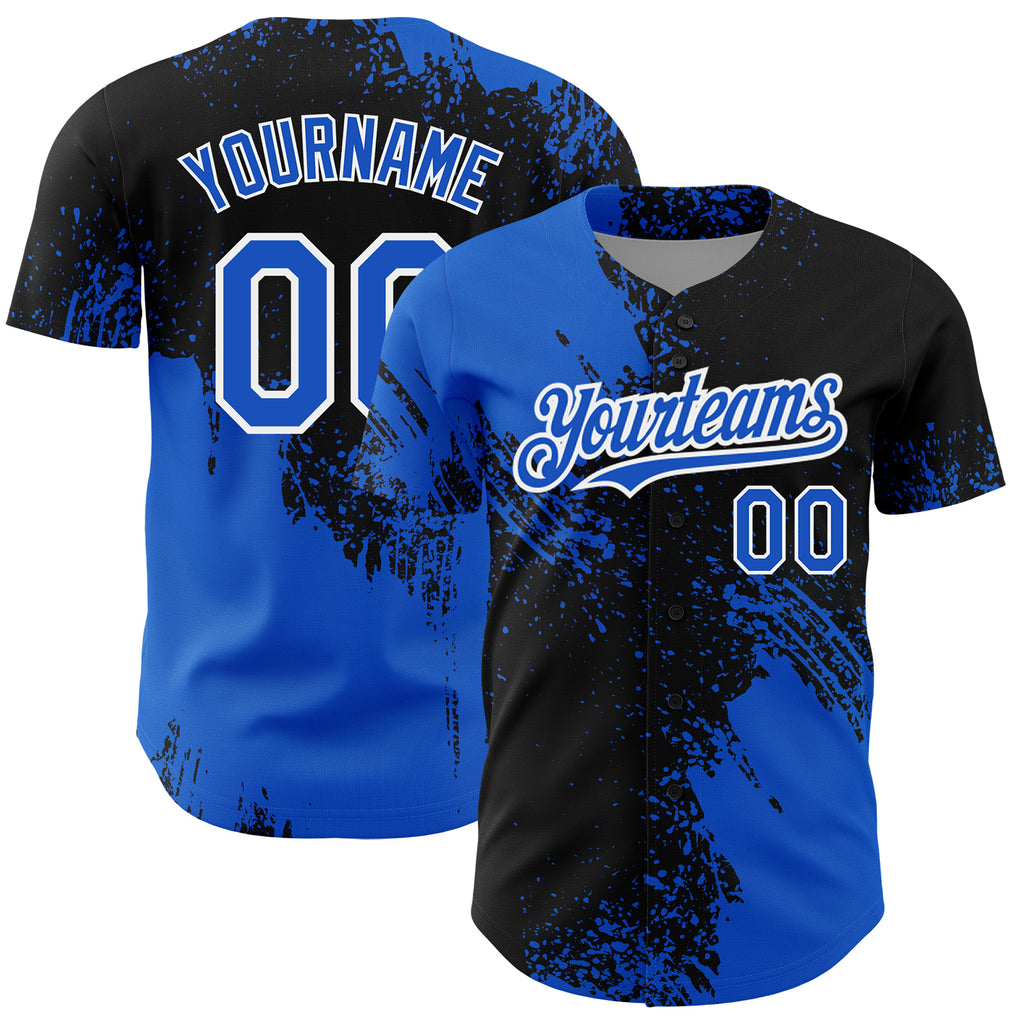 Custom Thunder Blue Black-White 3D Pattern Design Abstract Brush Stroke Authentic Baseball Jersey