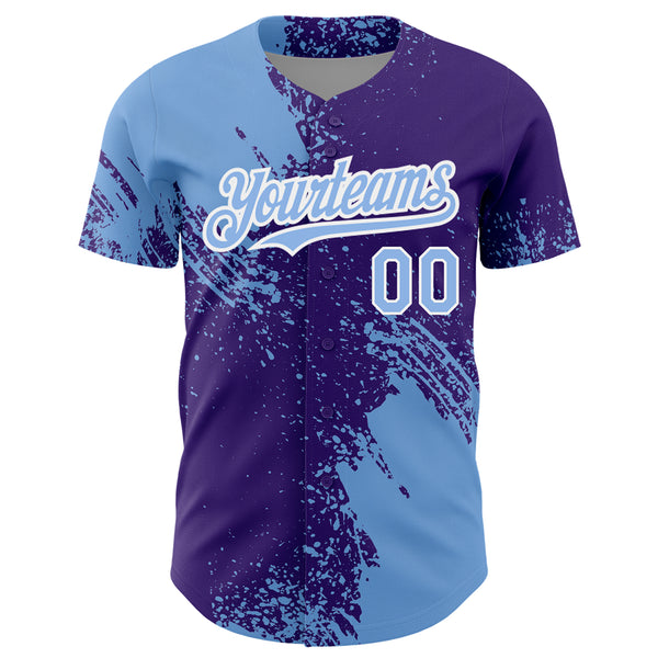 Custom Light Blue Purple-White 3D Pattern Design Abstract Brush Stroke Authentic Baseball Jersey