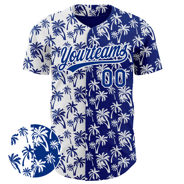 Custom White Royal 3D Pattern Design Tropical Hawaii Palm Trees Authentic Baseball Jersey