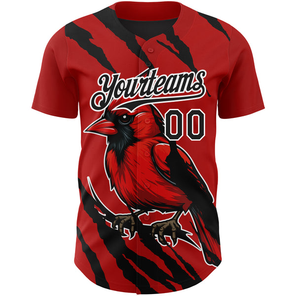 Custom Red Black-White 3D Pattern Design Animal Cardinal Bird Authentic Baseball Jersey