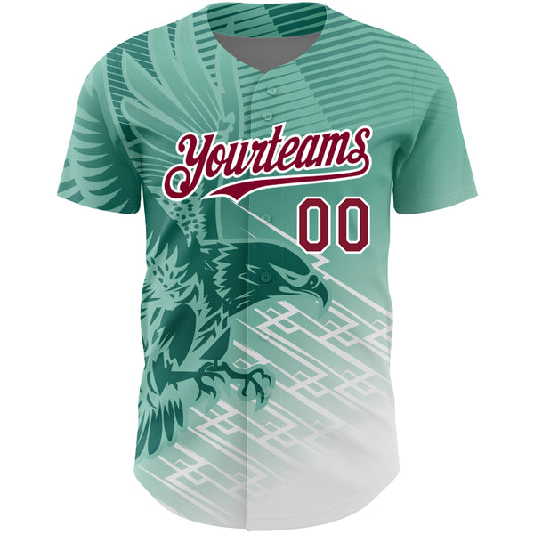 Custom Teal Crimson-White 3D Pattern Design Animal Eagle Authentic Baseball Jersey