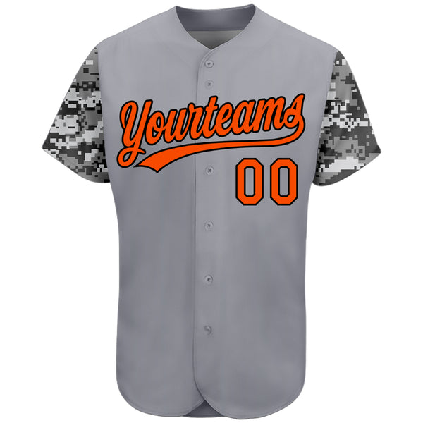 Custom Gray Orange Black-Camo 3D Pattern Design Authentic Baseball Jersey