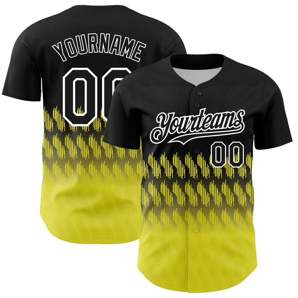 Custom Black Light Yellow-White 3D Pattern Design Lines Authentic Baseball Jersey