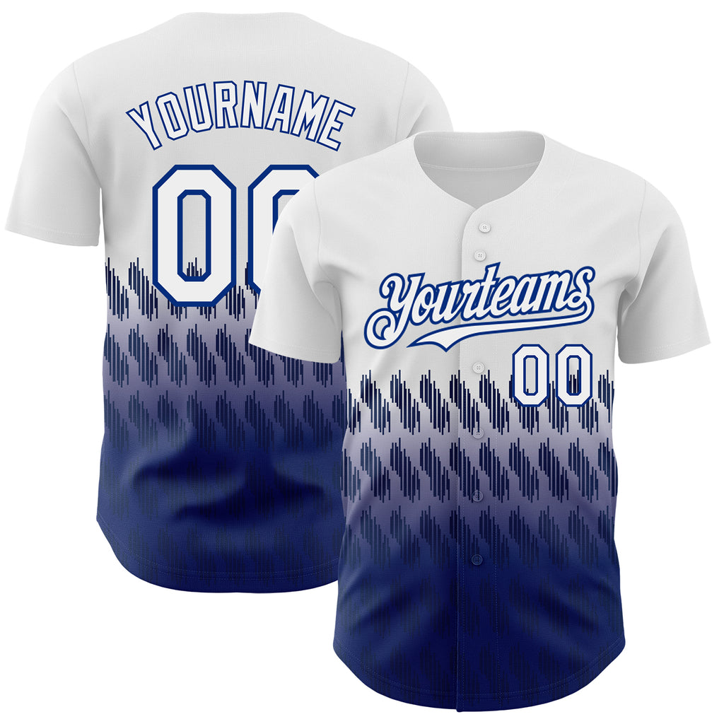 Custom White Royal 3D Pattern Design Lines Authentic Baseball Jersey