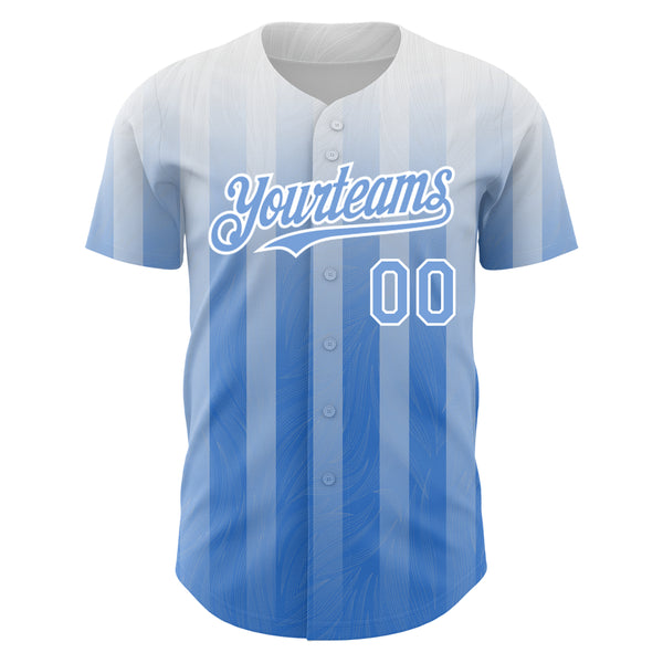 Custom White Light Blue 3D Pattern Design Stripes Authentic Baseball Jersey