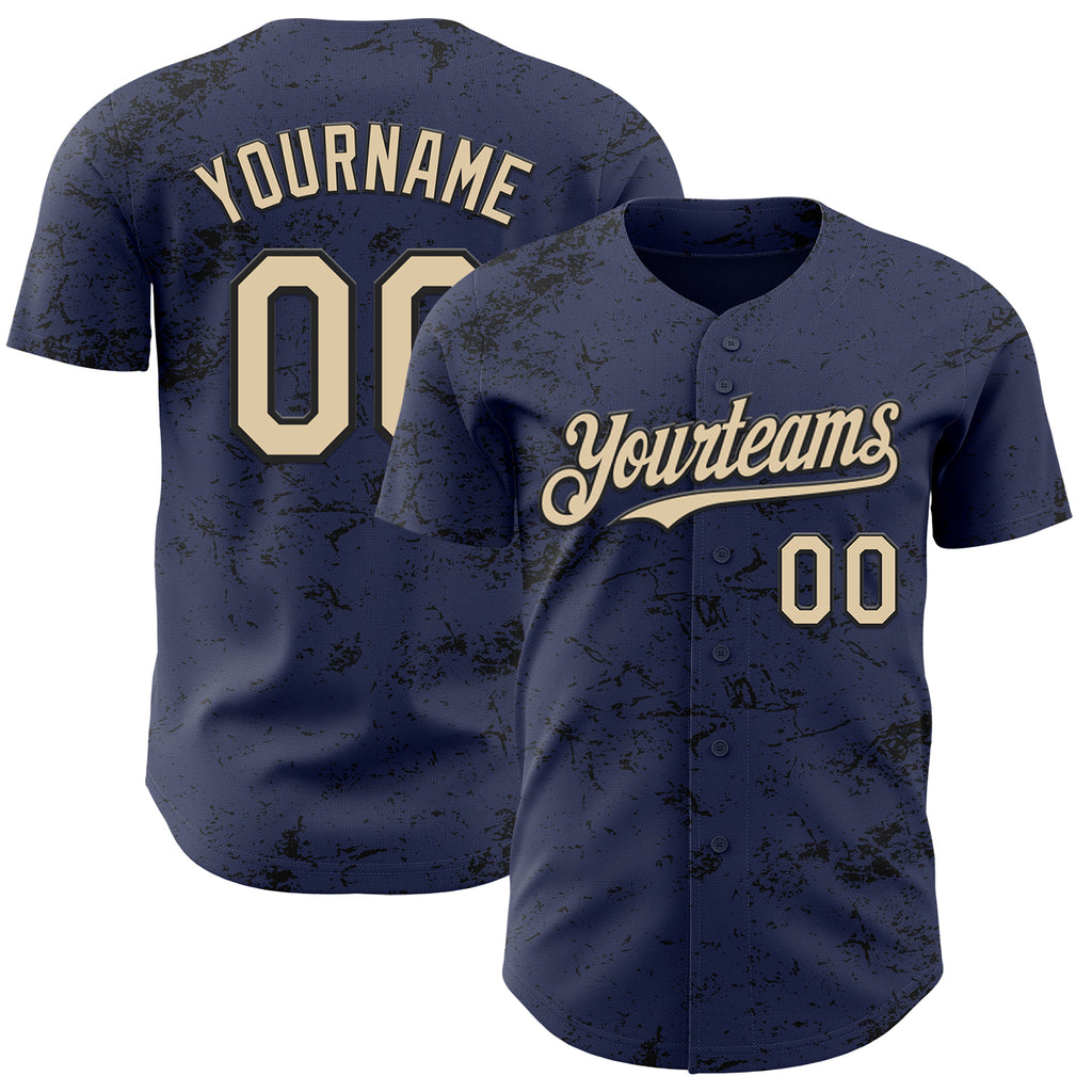 Custom Navy City Cream-Black 3D Pattern Design Abstract Splatter Texture Authentic Baseball Jersey