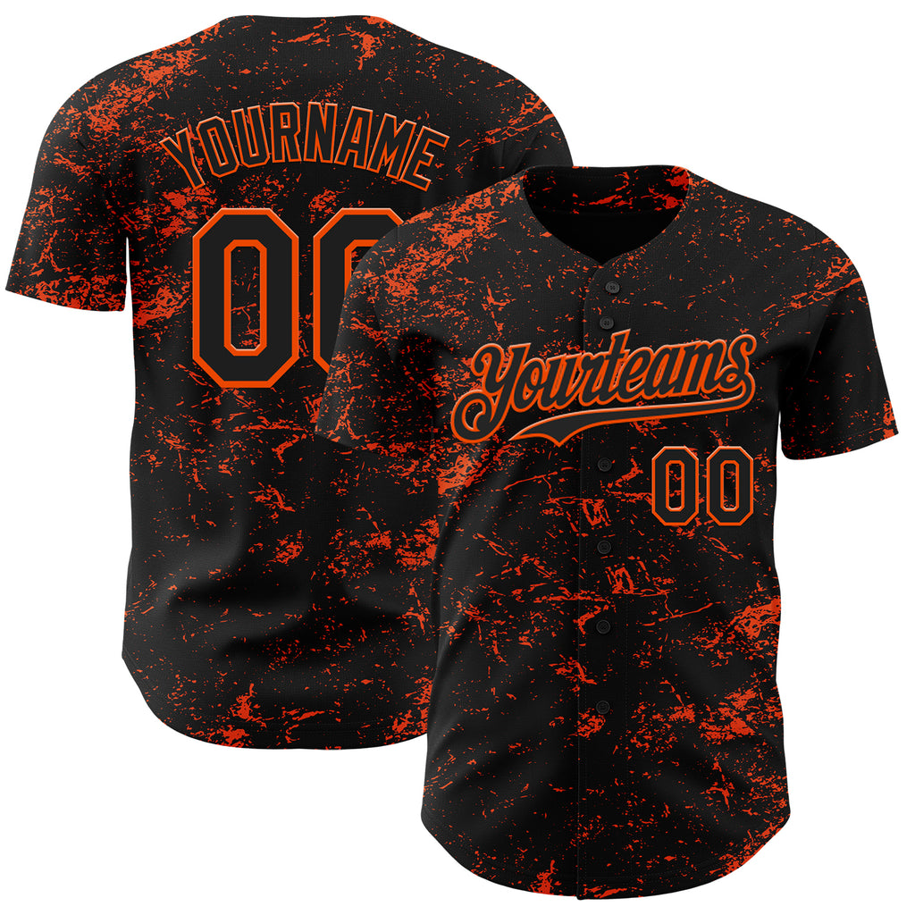 Custom Black Orange 3D Pattern Design Abstract Splatter Texture Authentic Baseball Jersey