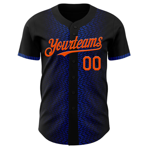 Custom Black Orange-Thunder Blue 3D Pattern Design Geometric Shapes Authentic Baseball Jersey