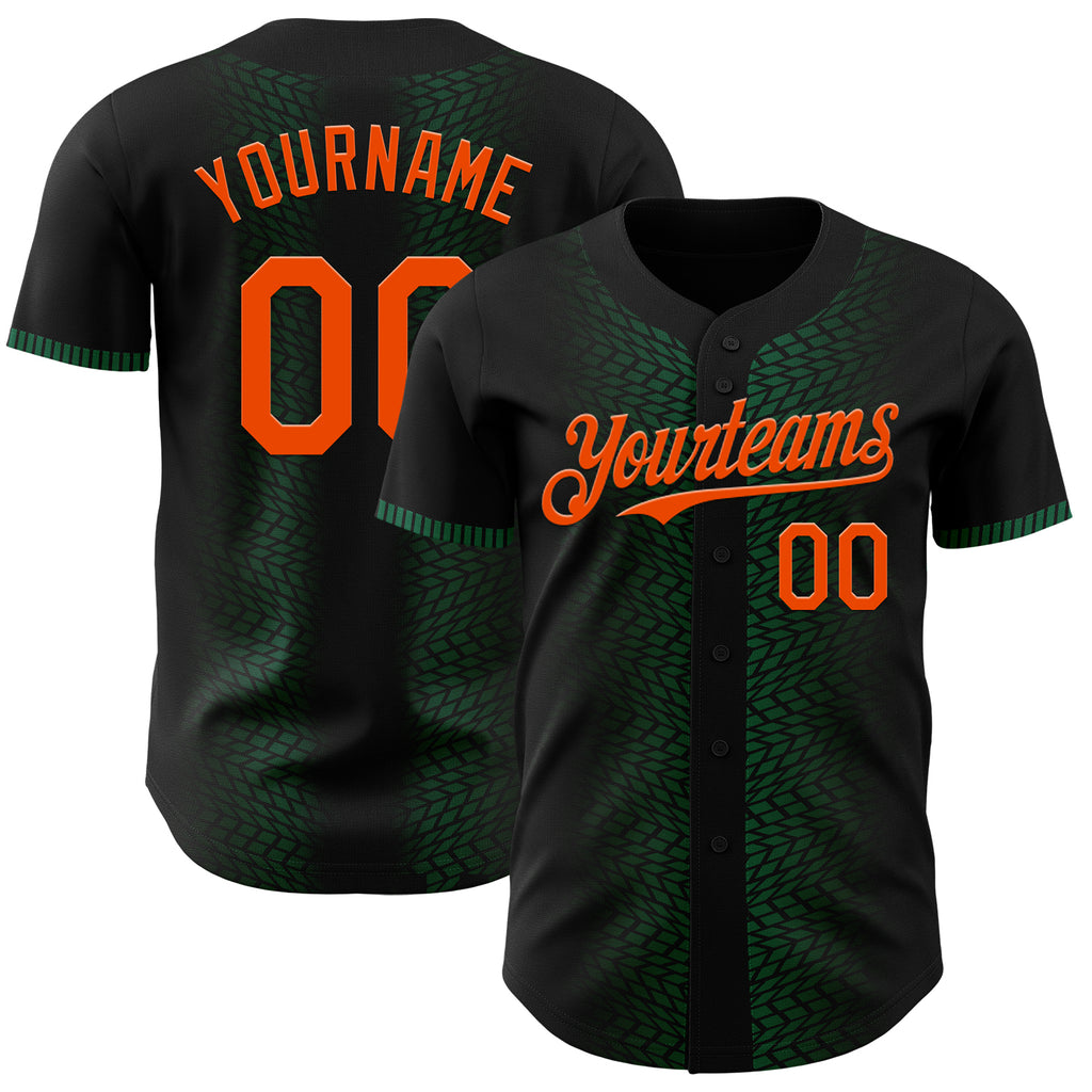 Custom Black Orange-Kelly Green 3D Pattern Design Geometric Shapes Authentic Baseball Jersey