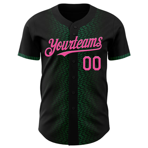 Custom Black Pink-Kelly Green 3D Pattern Design Geometric Shapes Authentic Baseball Jersey