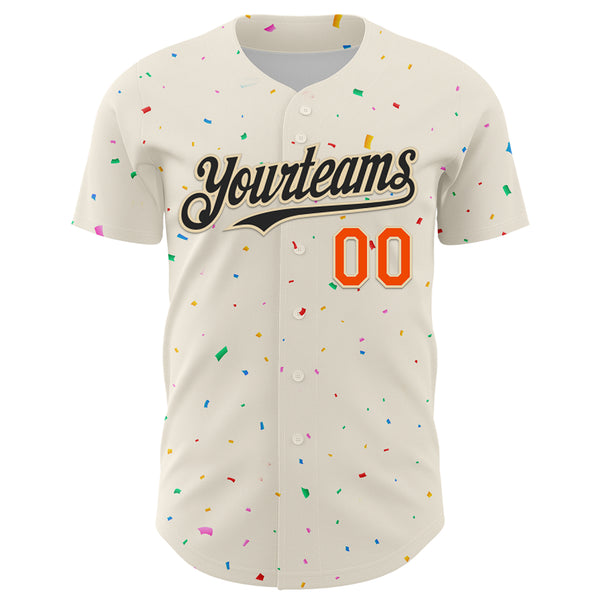 Custom Cream Black-Orange 3D Pattern Design Confetti Authentic Baseball Jersey