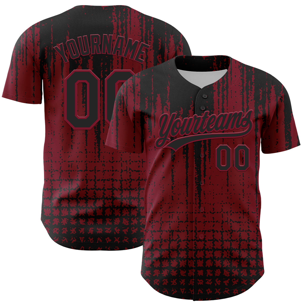 Custom Crimson Black 3D Pattern Design Abstract Shape Authentic Baseball Jersey