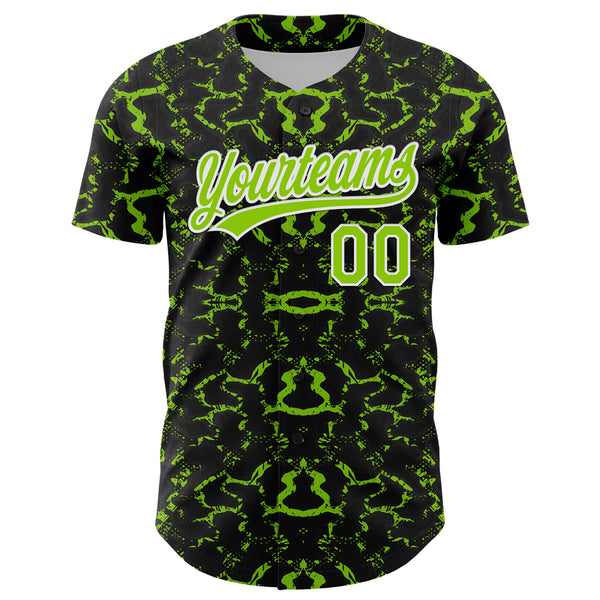 Custom Black Neon Green-White 3D Pattern Design Abstract Tiger And Zebra Authentic Baseball Jersey