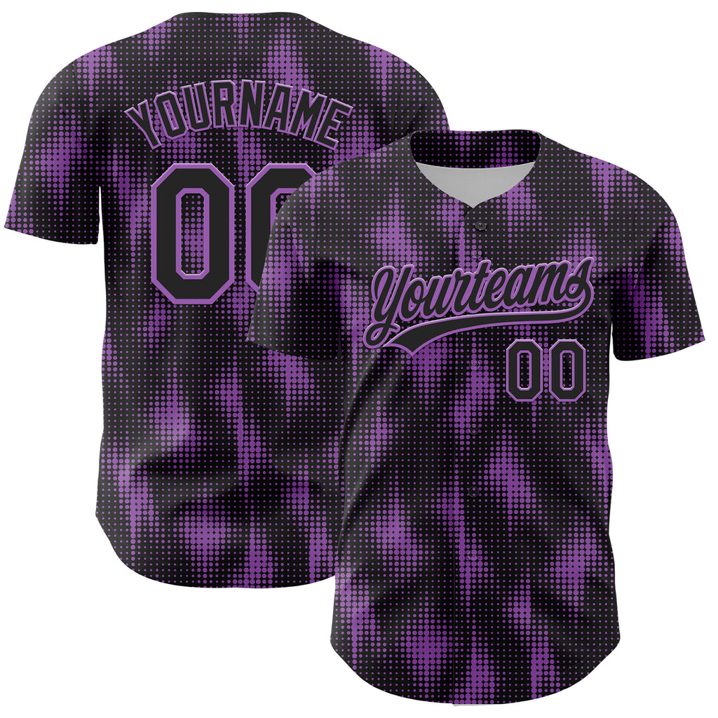 Custom Black Medium Purple 3D Pattern Design Halftone Dots Authentic Baseball Jersey