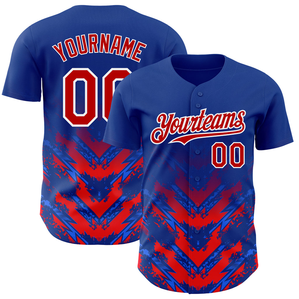 Custom Thunder Blue Red-White 3D Pattern Design Abstract Arrow Authentic Baseball Jersey