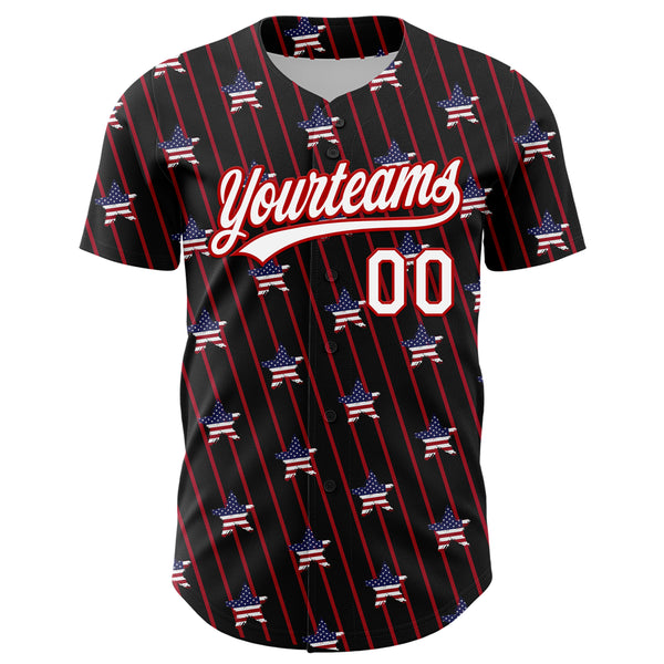 Custom Black White-Red 3D American Spirit American Flag And Stars Authentic Baseball Jersey