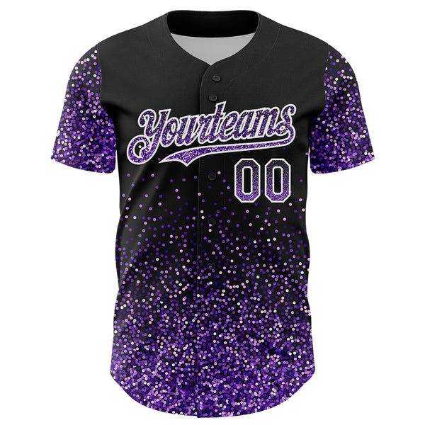 Custom Black Purple-White 3D Pattern Design Abstract Colorful Glittering Dot Authentic Baseball Jersey