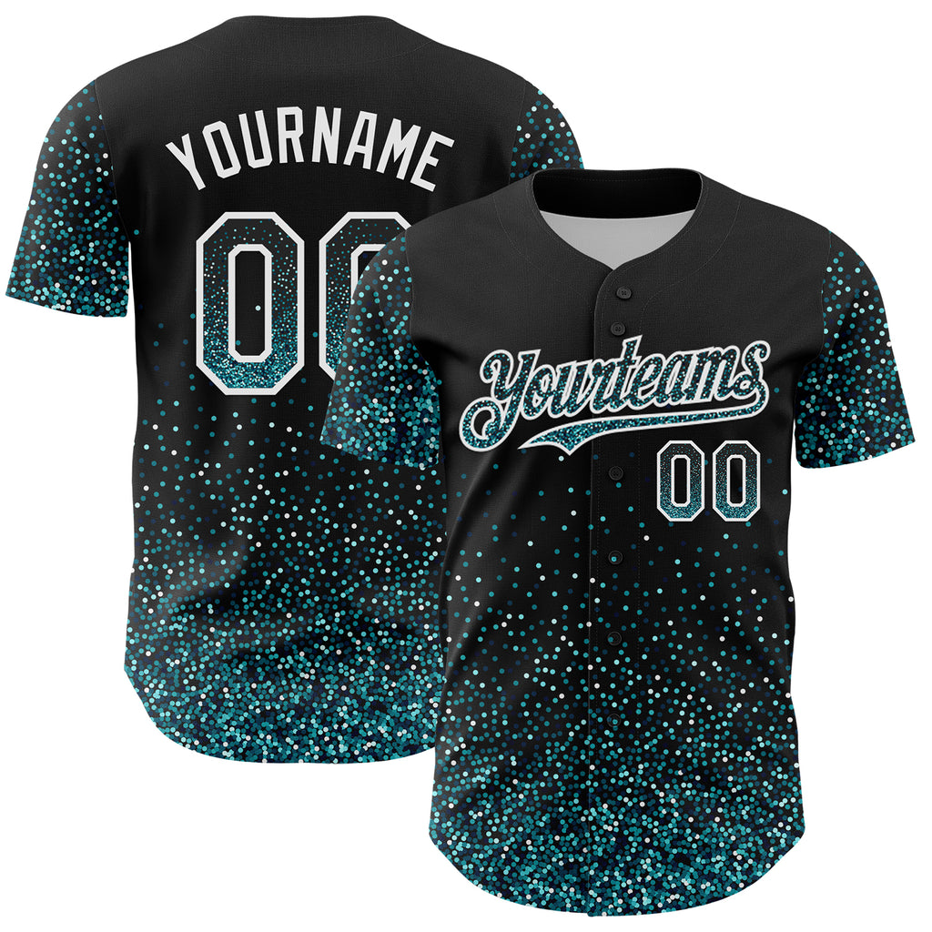 Custom Black Teal-White 3D Pattern Design Abstract Colorful Glittering Dot Authentic Baseball Jersey