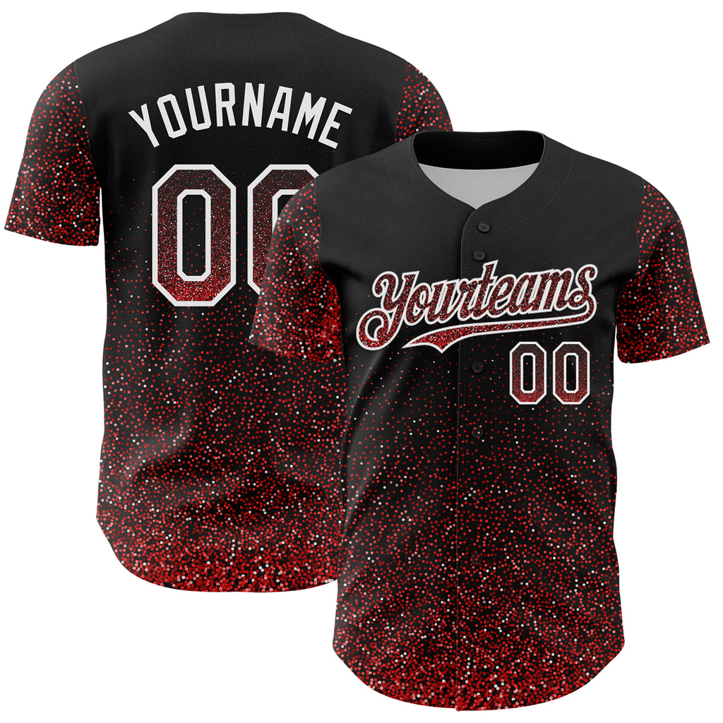 Custom Black Red-White 3D Pattern Design Abstract Colorful Glittering Dot Authentic Baseball Jersey